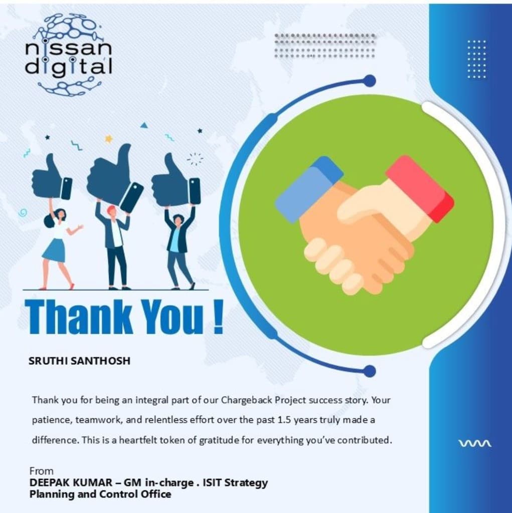 Nissan Digital — Chargeback Project certificate