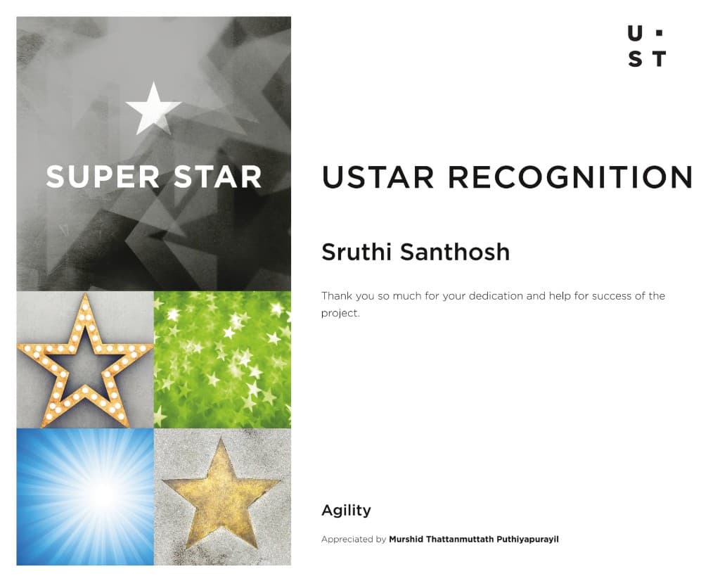 USTAR Recognition — Agility certificate