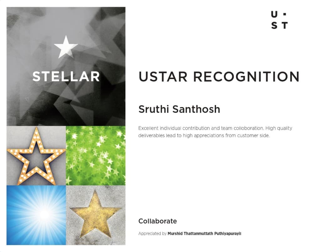 USTAR Recognition — Collaborate certificate