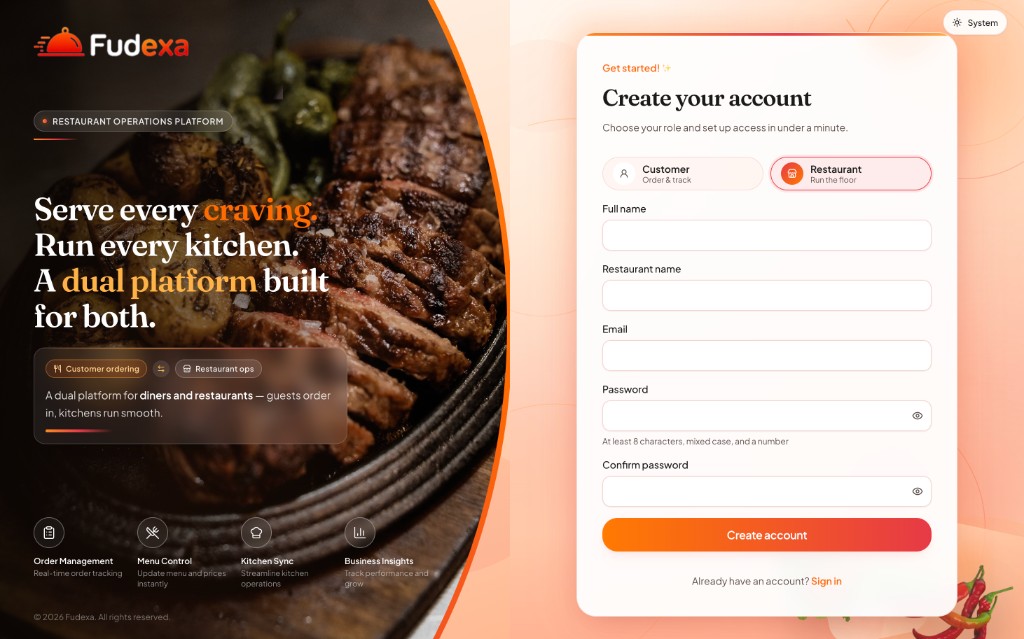 Fudexa Restaurant flow screenshot 1